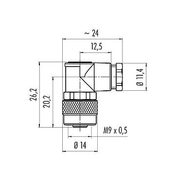 Scale drawing 99 0422 70 07 - M9 Female angled connector, Contacts: 7, 3.5-5.0 mm, unshielded, solder, IP67