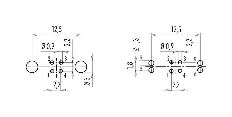 Conductor layout M9 Female panel mount connector, Contacts: 4, shieldable, THT, IP67, M12x0.5, Rear mounting