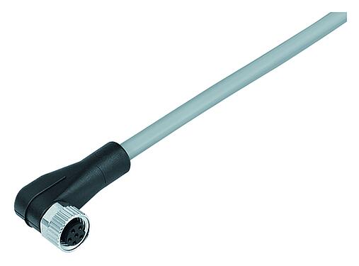 Illustration M8 Female angled connector, Contacts: 8, unshielded, moulded on the cable, IP67/IP69K, UL 2238, PVC, grey, 8 x 0.25 mm², 5 m