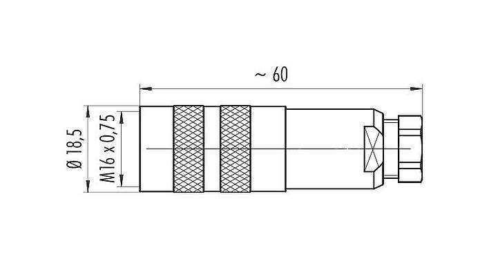 Disegno in scala M16 Connettore cavo femmina, Numero poli: 3 (03-a), 4,0-6,0 mm, schermabile, morsetto a vite, IP67, UL 2238