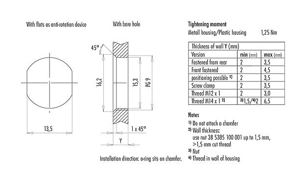 Assembly instructions / Panel cut-out 86 0532 1000 00005 - M12 Female panel mount connector, Contacts: 5, unshielded, THT, IP68, UL, PG 9, front fastened