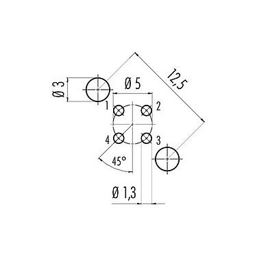 導体レイアウト 86 0536 1120 00404 - M12 メスパネルマウントコネクタ, 極数: 4, シールド可能, THT, IP67, UL, PG 9, 前面取り付け