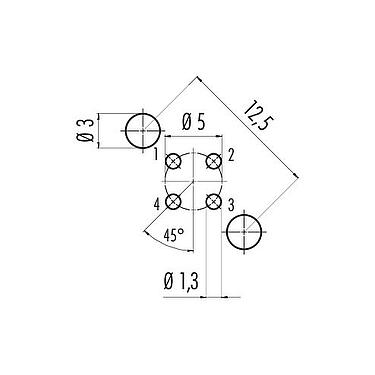 Conductor layout M12 Female panel mount connector, Contacts: 4, shieldable, THT, IP67, UL 2238, PG 9, Rear mounting