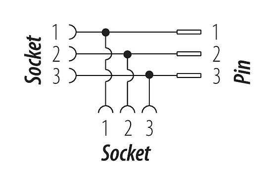 Kosketinten liitäntäkaavio 7/8" Kaksoisjakaja, Napojen määrä: 3, suojaamaton, IP68