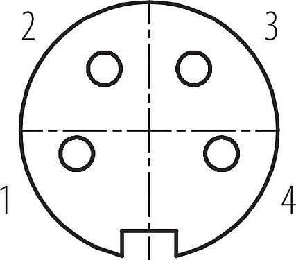 Polbild (Steckseite) M16 Flanschdose, Polzahl: 4 (04-a), ungeschirmt, crimpen (Crimpkontakte müssen separat bestellt werden), IP67, UL 2238, M18x0,75, Rückwandmontage