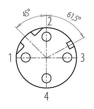 Polbild (Steckseite) M12 Kabeldose, Polzahl: 4, 5,0-8,0 mm, schirmbar, schraubklemm, IP67, UL 2238, Irisfeder