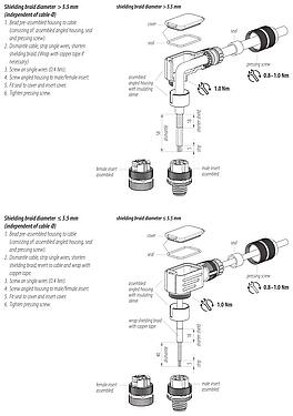 Montážní návod M12 Úhlový box, : 4, 5,0-8,0 mm, stínitelné, šroubovací svorka, IP67, UL 2238, duhovka