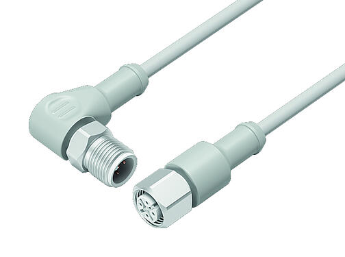 Illustration 77 3730 3727 20912-0500 - M12/M12 Connecting cable male angled connector - female cable connector, Contacts: 12, unshielded, moulded on the cable, IP69K, UL, Ecolab, PVC, grey, 12 x 0.25 mm², Food & Beverage, stainless steel, 5 m