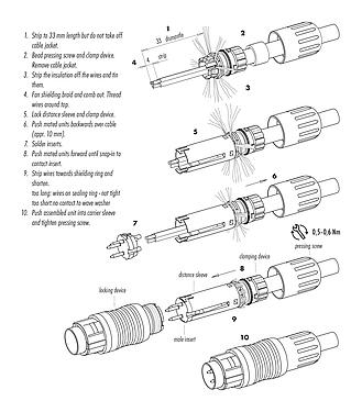 Assembly instructions 99 4805 00 03 - Push Pull Male cable connector, Contacts: 3, 4.0-8.0 mm, shieldable, solder, IP67