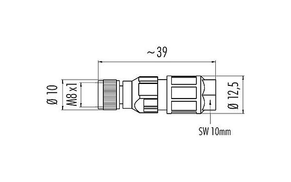 Méretarányos rajz M8 kábel aljzat, : 3, 2,5-5,0 mm, árnyékolatlan, I.D.C, IP67, UL