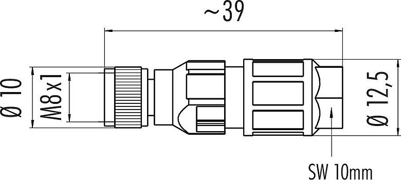 Scale drawing M8 Female cable connector, Contacts: 4, 2.5-5.0 mm, unshielded, IDC, IP67, UL