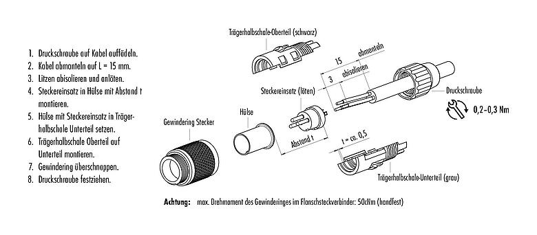 Montageanleitung M9 Kabelstecker, Polzahl: 4, 3,0-4,0 mm, ungeschirmt, löten, IP40