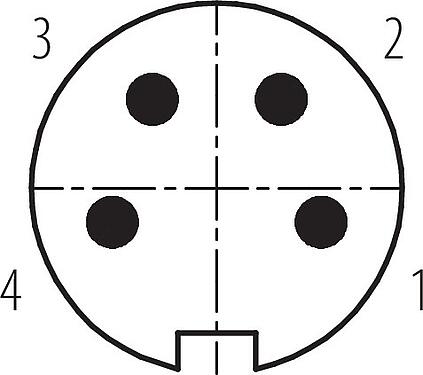 Koskettimien järjestys (plug in -puoli) M16 Kaapelipistoke, Napojen määrä: 4 (04-a), 6,0-8,0 mm, suojattavissa, juotos, IP67, UL 2238
