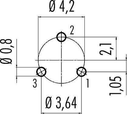 Conductor layout Snap-In Male panel mount connector, Contacts: 3, unshielded, THT, IP67, UL 2238, M8x0,75, Front mounting