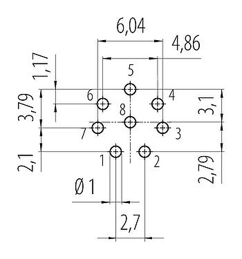Leiterplattenlayout Snap-In Flanschstecker, Polzahl: 8, ungeschirmt, THT, IP67, M12x1,0, Frontmontage