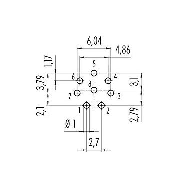 Disposizione dei conduttori 99 9127 490 08 - Snap-In Connettore maschio a flangia, Numero poli: 8, non schermato, THT, IP67