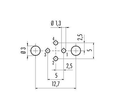 導體佈局 M12 孔頭法蘭座, : 4, 可接遮罩, THT, IP68, UL 2238, PG 9, 後壁安裝, 模压