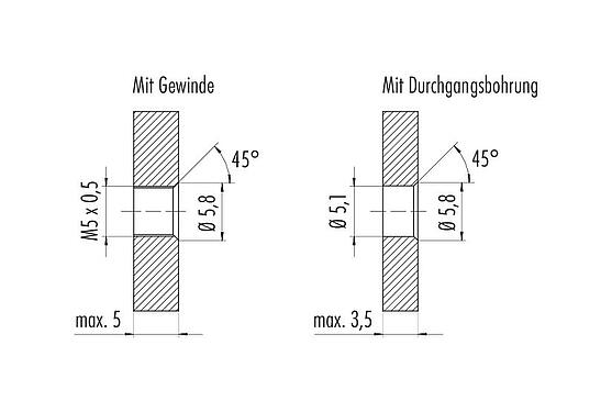 Montageanleitung / Montageausschnitt M5 Flanschstecker, Polzahl: 3, ungeschirmt, THT, IP67, M5x0,5, Rückwandmontage