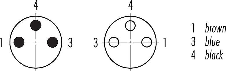 Sắp xếp liên hệ (phía kết nối) M8 Cáp kết nối phích cắm cáp - ổ cắm cáp, Số lượng cực : 3, không có chống nhiễu, ép phun vào dây cáp, IP67/IP69K, UL 2238, PUR, màu đen, 3x0,34mm², 2m