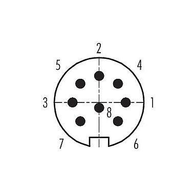 Disposition des contacts (Côté plug-in) 99 2061 92 08 - M16 Connecteur mâle, Contacts: 8 (08-a), 6,0-8,0 mm, blindable, souder, IP40