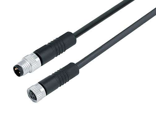 Illustration 77 3406 3405 50003-0200 - M8/M8 Connecting cable male cable connector - female cable connector, Contacts: 3, unshielded, moulded on the cable, IP67, UL, PUR, black, 3 x 0.34 mm², 2 m
