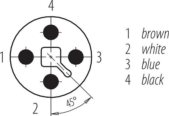 Disposition des contacts (Côté plug-in) M12 Embase mâle, Contacts: 4, non blindé, fils, IP68, UL 2238, M16x1,5, Montage frontal