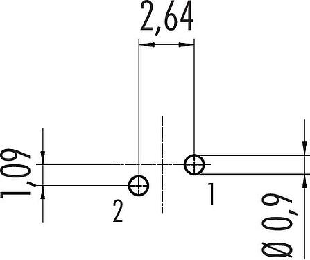 Conductor layout M9 Male panel mount connector, Contacts: 2, unshielded, THT, IP67, M12x0.5, Rear mounting, potted