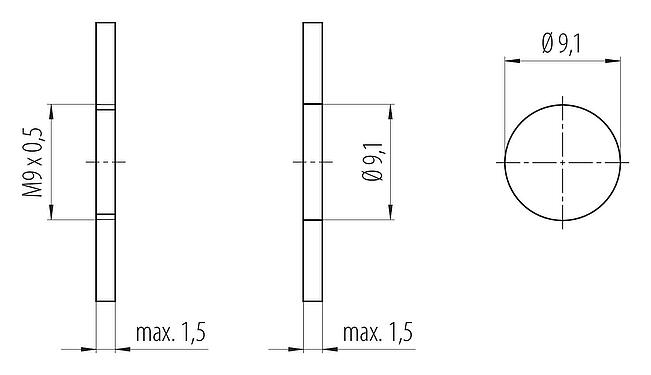 Amostra de montagem M9 Soquete de flange, Contatos: 2, desprotegido, solda, IP40, M9x0,5, Montagem frontal