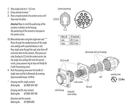 Assembly instructions Bayonet Female panel mount connector, Contacts: 12, unshielded, crimping (Crimp contacts must be ordered separately), IP68/IP69K, UL 2238, VDE, Front mounting, UV resistant