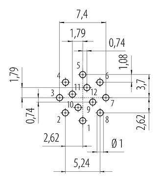导体结构 Snap-in 快插 孔头法兰座, 极数: 12, 非屏蔽, THT, IP67, M12x1.0, 板前安装