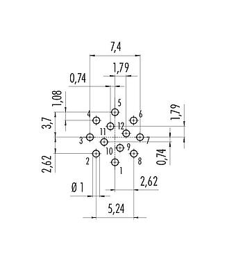 Disposizione dei conduttori 99 9136 490 12 - Snap-In Connettore femmina a flangia, Numero poli: 12, non schermato, THT, IP67