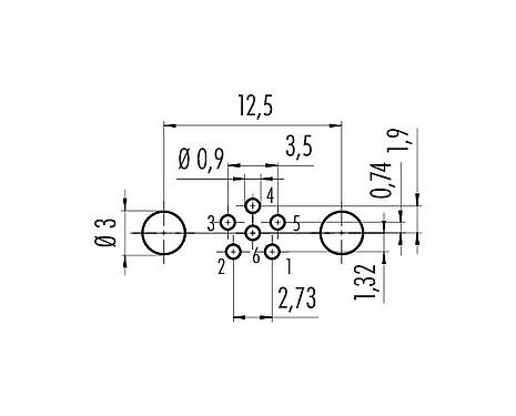 Disposizione dei conduttori 86 6618 1121 00006 - M8 Connettore femmina a flangia, Numero poli: 6, schermabile, THT, IP67, UL, M10x0,75, montaggio anteriore
