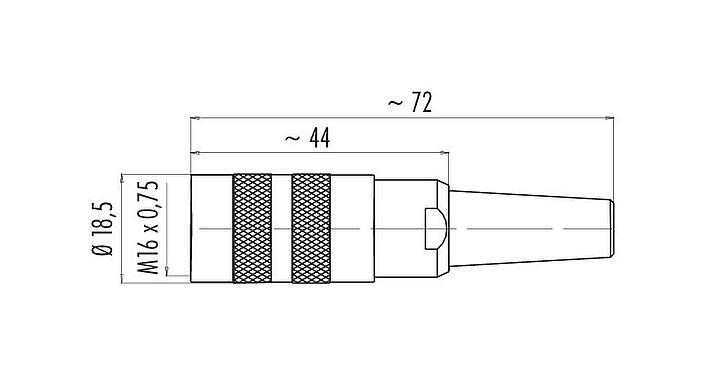 Scale drawing M16 Female cable connector, Contacts: 6 (06-a), 4.0-6.0 mm, shieldable, solder, IP40