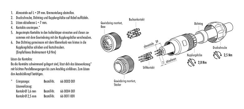 Montageanleitung RD24 Kabelstecker, Polzahl: 6+PE, 7,0-17,0 mm, ungeschirmt, crimpen (Crimpkontakte müssen separat bestellt werden), IP67, UL, ESTI+, VDE