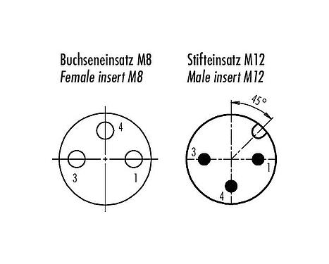 Polbild (Steckseite) M12/M8 Adapter, Polzahl: 3, ungeschirmt, steckbar, IP67
