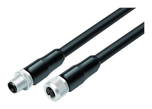 Иллюстрация M12 Кабельный штекер - кабельная розетка, Количество полюсов: 4+PE, не экранированный, формовка на кабеле, IP68, UL 2238, PUR, черный, 5 x 2,50 мм², UL в процессе подготовки, 2 м