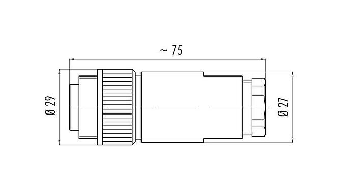 Maßzeichnung RD24 Kabelstecker, Polzahl: 6+PE, 10,0-12,0 mm, ungeschirmt, crimpen (Crimpkontakte müssen separat bestellt werden), IP67, UL, ESTI+, VDE, PG 13,5