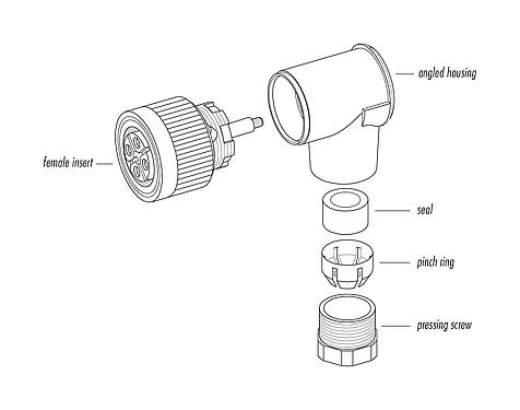 Component part drawing 09 0440 000 04 - M18 Female angled connector, Contacts: 4, 6.5-8.0 mm, unshielded, screw clamp, IP67, UL