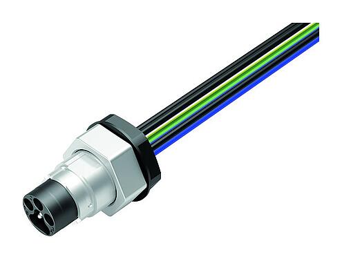 Abbildung Bajonett Flanschstecker, Polzahl: 6, schirmbar, Litzen, IP66/IP67, UL 2237, M20x1,5, Frontmontage