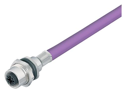 插圖 M12 孔頭法蘭座, : 2, 遮罩, 法蘭座帶電纜, IP68, PG 9, Profibus, PUR, 紫色, 1x2x0.25mm², 後壁安裝, 0.5m