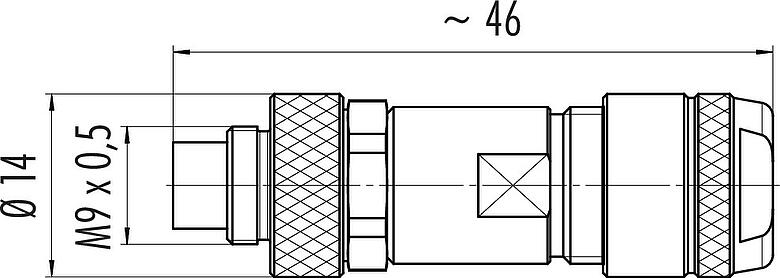 比例圖 M9 直頭針頭電纜連接器, : 2, 4.0-5.5mm, 可接遮罩, 焊接, IP67, 虹膜彈簧