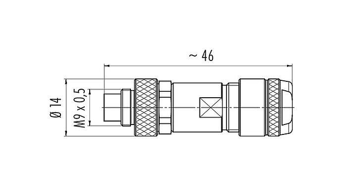 Maßzeichnung M9 Kabelstecker, Polzahl: 3, 4,0-5,5 mm, schirmbar, löten, IP67, Irisfeder