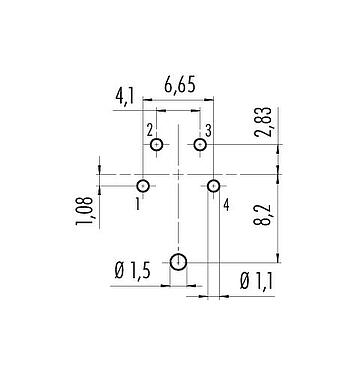 Disposizione dei conduttori M16 Connettore femmina a flangia, Numero poli: 4 (04-a), schermabile, THT, IP40, M18x0,75, Montaggio su panello posteriore