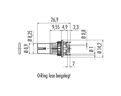 Maßzeichnung M12 Kontakteinsatz, Polzahl: 8, schirmbar, THT, IP67, UL