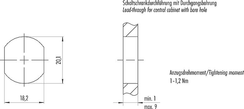 Assembly instructions / Panel cut-out M12 Lead-through for control cabinet, Contacts: 4, shielded, pluggable, IP67, UL 2238, Rear mounting