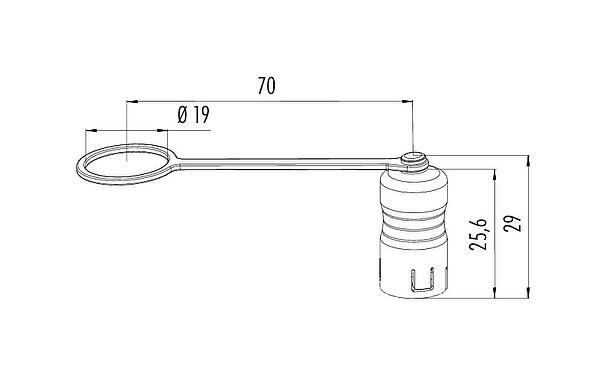 Maßzeichnung Schutzkappe, IP67, mit Halteband