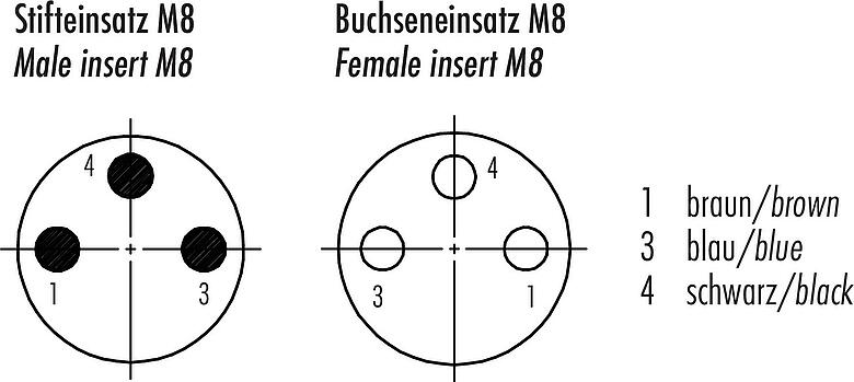 Contactconfiguratie (Insteekbereik) M8 Verbindingskabel kabelstekker - female haakse connector met LED, aantal polen: 3, onafgeschermd, aan de kabel aangegoten, IP67/IP69K, UL 2238, PUR, zwart, 3 x 0,34 mm², met LED PNP, 1 m
