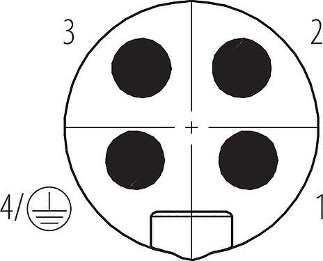 Polbild (Steckseite) 7/8" Kabelstecker, Polzahl: 3+PE, 8,0-10,0 mm, ungeschirmt, schraubklemm, IP67, UL 2238, VDE