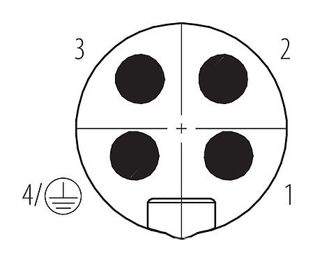 Polbild (Steckseite) 7/8" Kabelstecker, Polzahl: 3+PE, 10,0-12,0 mm, ungeschirmt, schraubklemm, IP67, UL 2238, VDE