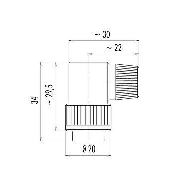 Dessin coté Baïonnette Connecteur mâle coudé, Contacts: 3, 4,0-6,0 mm, non blindé, souder, IP40